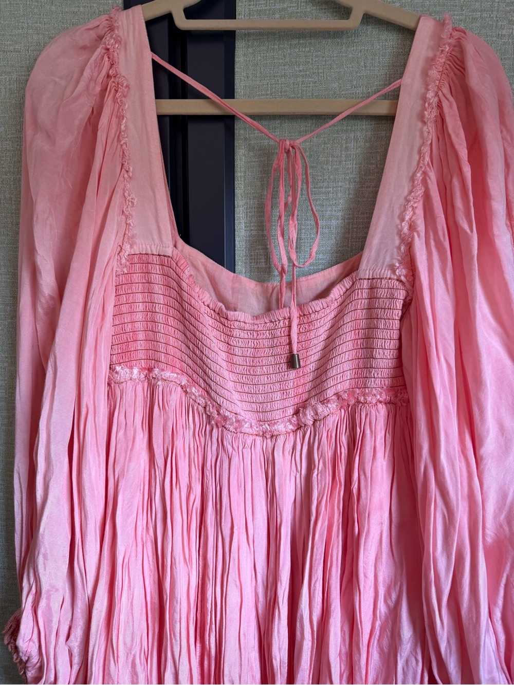 Free People Sahara Embroidered Pink and Gold Babydoll Mini Dress, Size M - Picture 5 of 9